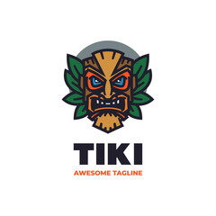 Vector Logo Illustration Tiki Mask Mascot Cartoon Style.