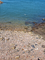 It is a beach with pebbles.