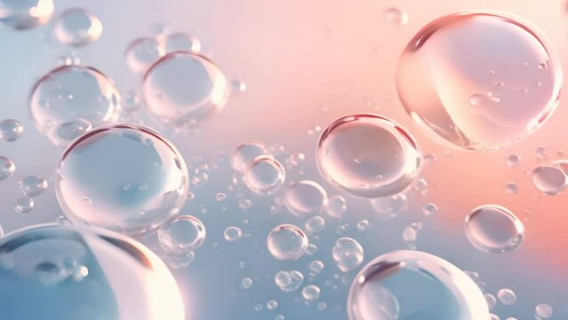 Transparent  soap bubbles flying on abstract background. Brightly colored or round glass beads