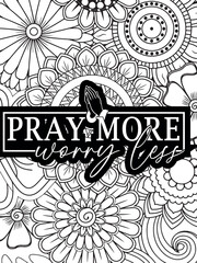 Faith Quotes Flower Coloring Page Beautiful black and white illustration for adult coloring book