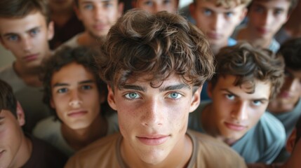 Fototapeta premium Group of young men standing next to each other