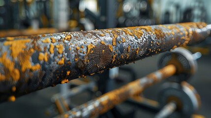 Detailed close-up of a gym equipment handle with sweat and bacteria, illustrating the transmission risks in fitness centers