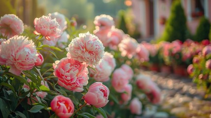 Fototapeta premium Pink peony flowers blooming in a garden