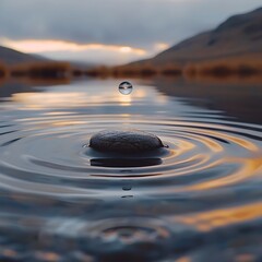 Mesmerizing Ripples of a Stone Skipping Across Tranquil Water Surface