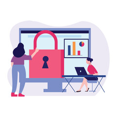 Girls are talking about security chart graph.