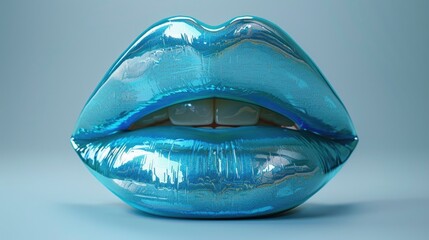 Fototapeta premium Blue lips against blue background