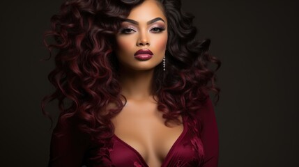 Fototapeta premium Woman with burgundy hair and makeup