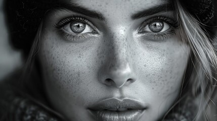 Fototapeta premium Womans face close-up in black and white