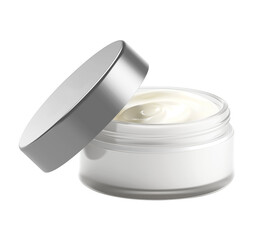 Cosmetic cream in open pot, isolated on transparent or white background, png.