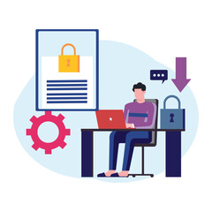 The boy is working on laptop.