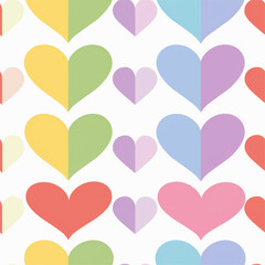 Tons of Hearts all kinds of shapes and sizes: Colorful Watercolor Seamless Pattern Wallpaper Curtain Bedding Upholstery White Background Vector