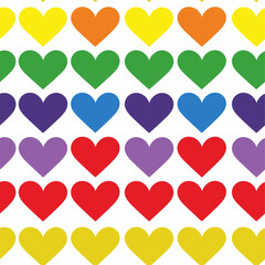 Tons of Hearts all kinds of shapes and sizes: Colorful Watercolor Seamless Pattern Wallpaper Curtain Bedding Upholstery White Background Vector