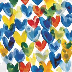 Tons of Hearts all kinds of shapes and sizes: Colorful Watercolor Seamless Pattern Wallpaper Curtain Bedding Upholstery White Background Vector