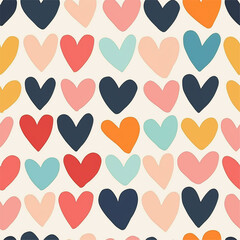 Tons of Hearts all kinds of shapes and sizes: Colorful Watercolor Seamless Pattern Wallpaper Curtain Bedding Upholstery White Background Vector