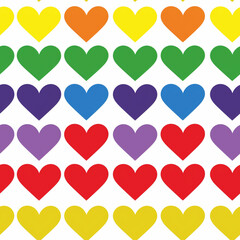 Tons of Hearts all kinds of shapes and sizes: Colorful Watercolor Seamless Pattern Wallpaper Curtain Bedding Upholstery White Background Vector