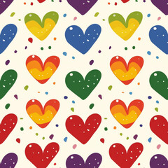 Tons of Hearts all kinds of shapes and sizes: Colorful Watercolor Seamless Pattern Wallpaper Curtain Bedding Upholstery White Background Vector