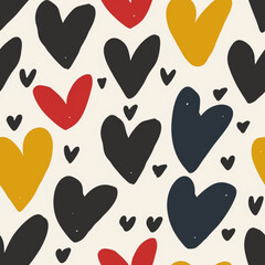 Tons of Hearts all kinds of shapes and sizes: Colorful Watercolor Seamless Pattern Wallpaper Curtain Bedding Upholstery White Background Vector