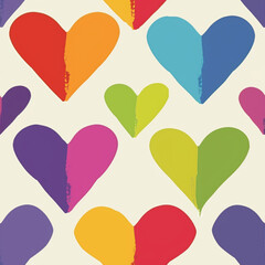 Tons of Hearts all kinds of shapes and sizes: Colorful Watercolor Seamless Pattern Wallpaper Curtain Bedding Upholstery White Background Vector