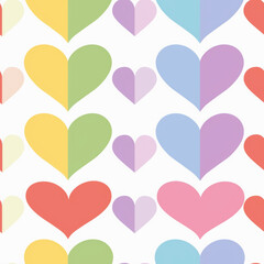 Tons of Hearts all kinds of shapes and sizes: Colorful Watercolor Seamless Pattern Wallpaper Curtain Bedding Upholstery White Background Vector