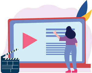 Boy pointing to video on laptop screen.