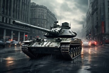 都市を走行する戦車,Generative AI AI画像