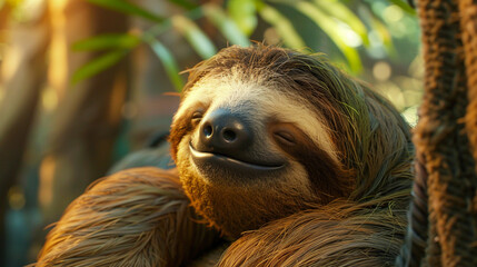 Fototapeta premium The sloth is sleeping comfortably.