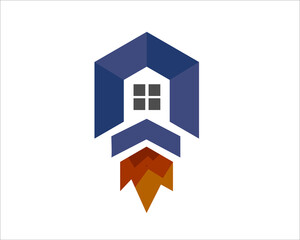 abstract rocket house hexagon logo design template illustration inspiration