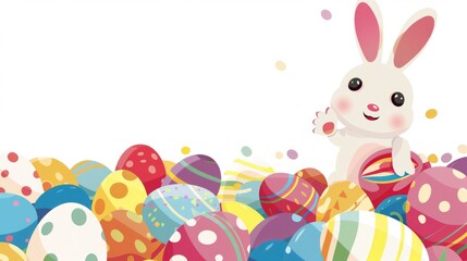 Obraz premium Bunny sitting in grass with eggs