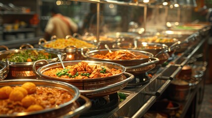 Obraz premium Diverse buffet line full of various types of food