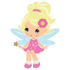 Beautiful little garden fairy with magic wand