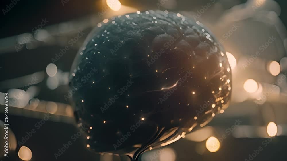 Poster illuminated brain model with network connections generative ai