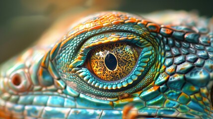 Naklejka premium High-definition macro shot of a lizard's eye, focusing on the vibrant and intricate details, sharp and clear, showcasing nature's artistry