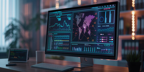 Data Analysis in a Modern Workspace
High-Tech Office with Real-Time Statistics