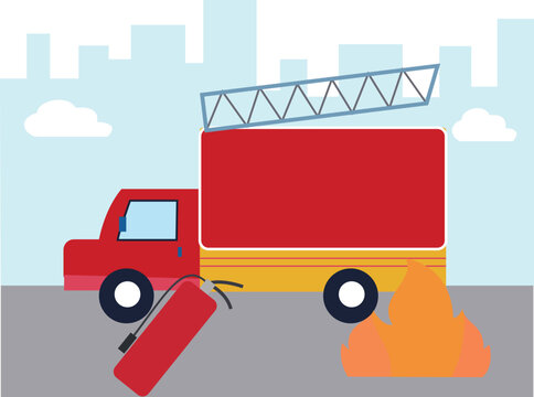 The fire truck is on the road.