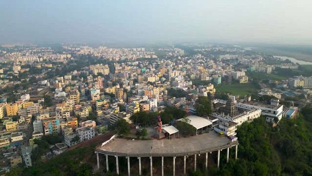 Aerial view of Vijayawada city, is a second largest city in the state of Andhra Pradesh in India.