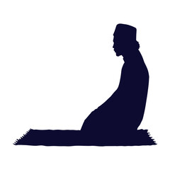 Muslim Praying Silhouette in Flat Style. Isolated Black Silhouette on White Background.