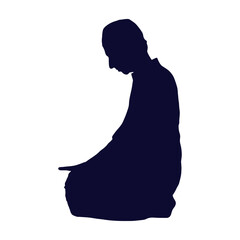 Muslim Praying Silhouette in Flat Style. Isolated Black Silhouette on White Background.