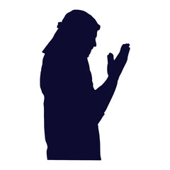 Muslim Praying Silhouette in Flat Style. Isolated Black Silhouette on White Background.