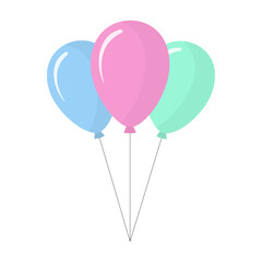 Balloon vector illustration set in blue, pink and green color in oval shape. Bunch of balloons. Colorful balloons in flat style set . Vector