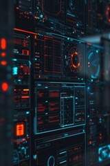 Obraz premium Futuristic AI Cybersecurity Protection on Dark Background