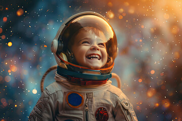 Joyful Child Astronaut in Space Helmet Dreaming of Exploration and Adventure