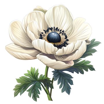 white anemone flower botanical art clip art preview