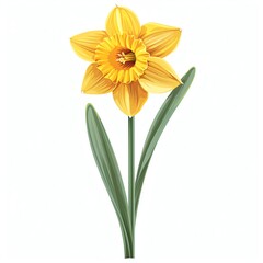 A daffodil clipart, flower element, vector illustration, yellow, isolated on white background