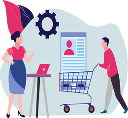 Girl and boy are talking about mobile account.