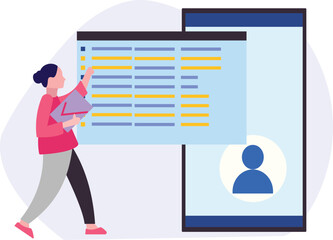 Girl is pointing to account on mobile.