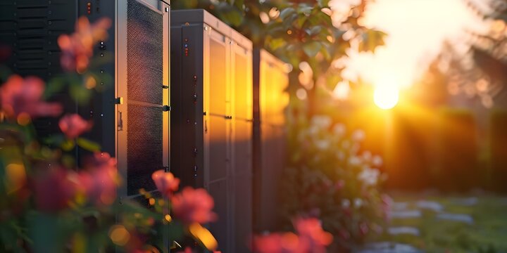 Home battery packs provide backup or sustainable power solutions by storing alternative energy. Concept Renewable Energy, Sustainable Living, Backup Power, Energy Storage, Eco-friendly Technology