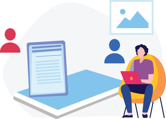 The boy is showing registration account on laptop.