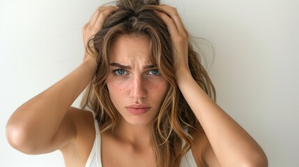 Naklejka premium Woman covering face with hands