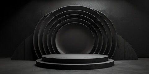 photo of a  podium stage product mockup studio colors black, 2:1, HD, design, stage, product, podium, background, empty, black, 3d, scene, mockup, photo, abstract, display, light