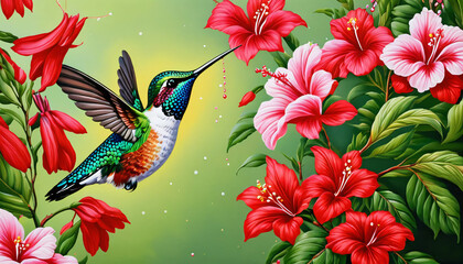A hummingbird drinking nectar from a flower.